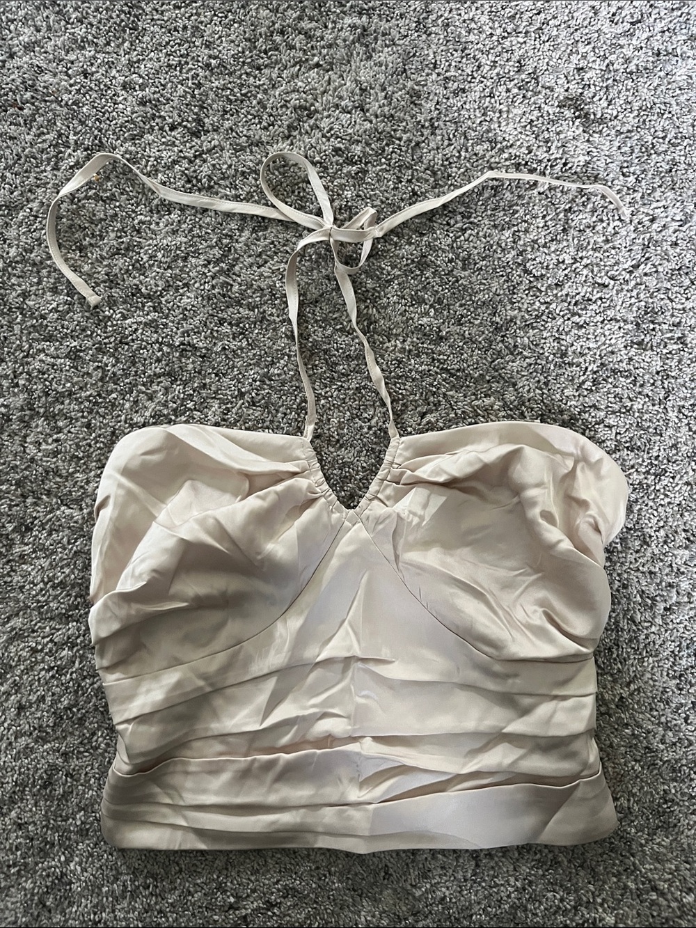 Silky Halter Bustier Crop Top in Light Champagne EXPRESS